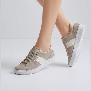 Ryka Taupe Suede Low-Top Sneakers with White Stripe. Womens 10M. NEW w/o Box